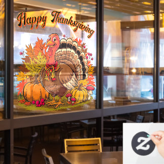 Happy Thanksgiving Turkey Fall Harvest Graphic Window Cling