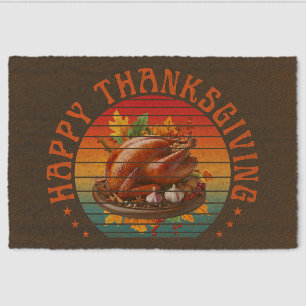 Happy thanksgiving turkey fall season autumn fiber doormat