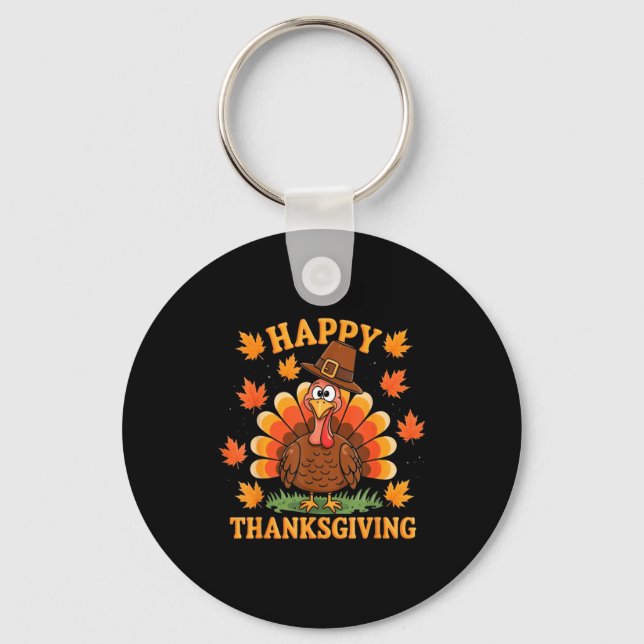 Happy Thanksgiving Turkey Family Dinner Thanksgivi Keychain (Front)
