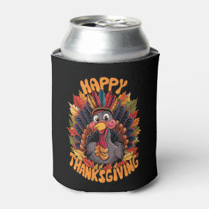 Happy Thanksgiving Turkey Family Fall Can Cooler