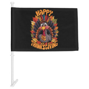 Happy Thanksgiving Turkey Family Fall Car Flag