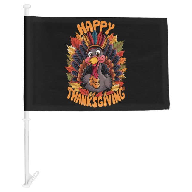 Happy Thanksgiving Turkey Family Fall Car Flag (Front)