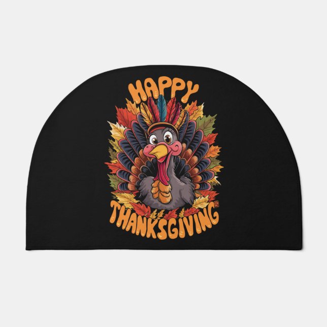 Happy Thanksgiving Turkey Family Fall Doormat (Front)