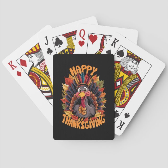 Happy Thanksgiving Turkey Family Fall Poker Cards (Back)