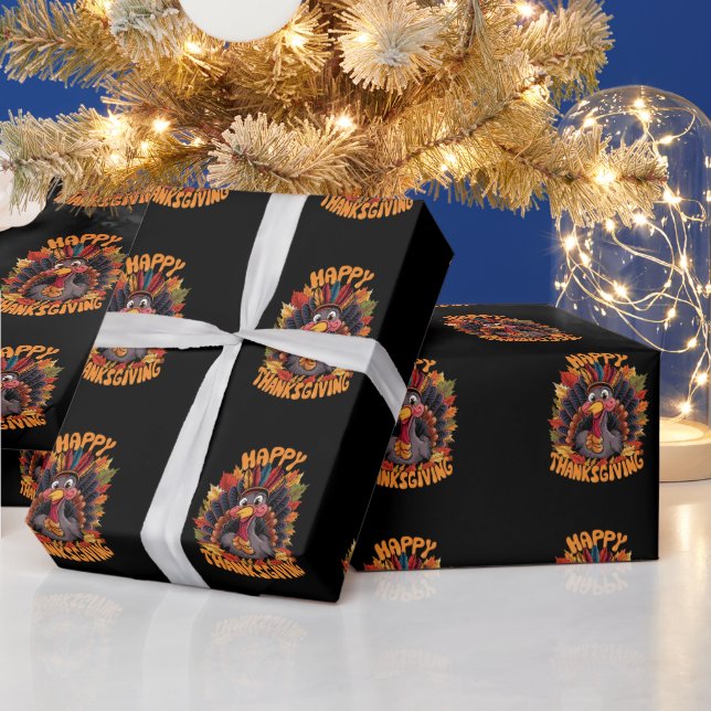 Happy Thanksgiving Turkey Family Fall Wrapping Paper (Holidays)