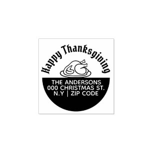 Happy thanksgiving turkey feast silhouette address rubber stamp