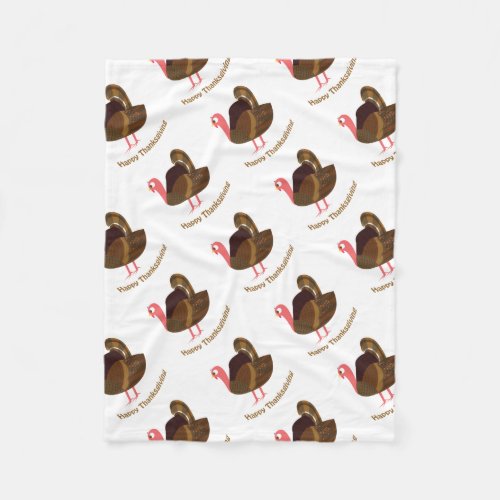 Happy Thanksgiving Turkey Fleece Blanket