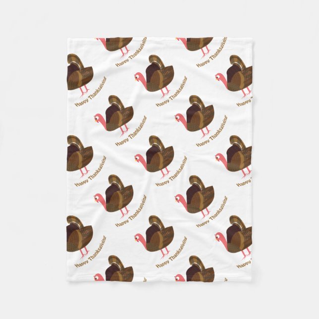 Happy Thanksgiving Turkey Fleece Blanket (Front)