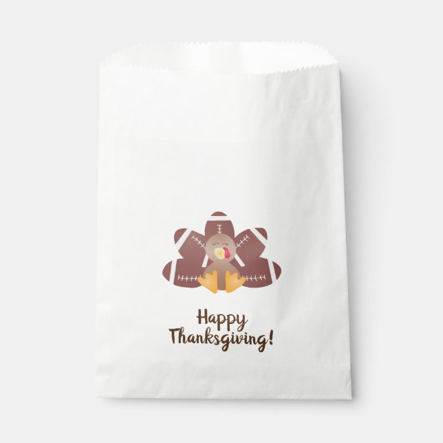 Happy Thanksgiving Turkey Football Feathers Favor Bag (Front)