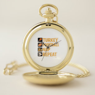 Happy Thanksgiving Turkey Football Nap Repeat Funn Pocket Watch