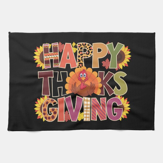 Happy Thanksgiving Turkey Funny Pumpkin Season Kitchen Towel (Horizontal)