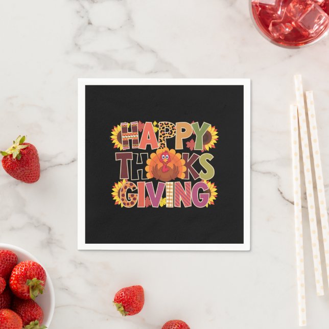 Happy Thanksgiving Turkey Funny Pumpkin Season Napkins (Insitu)
