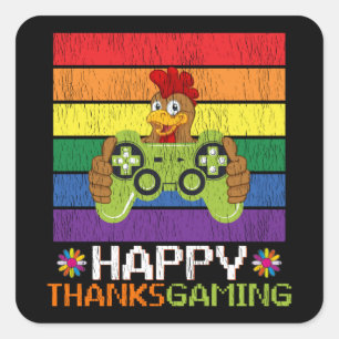 Happy Thanksgiving Turkey Gaming Video Game Gamer Square Sticker