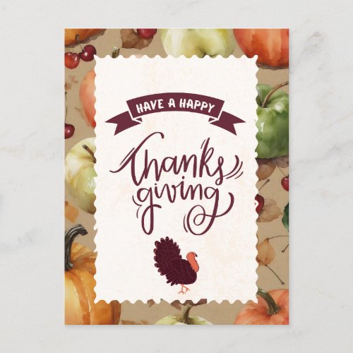 Happy Thanksgiving Turkey Harvest Season Holiday Postcard