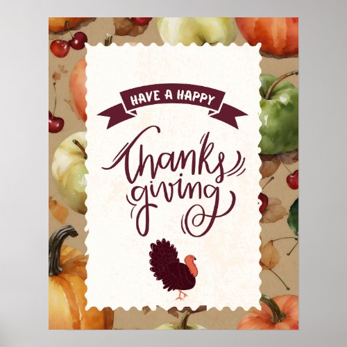 Happy Thanksgiving Turkey Harvest Season Poster