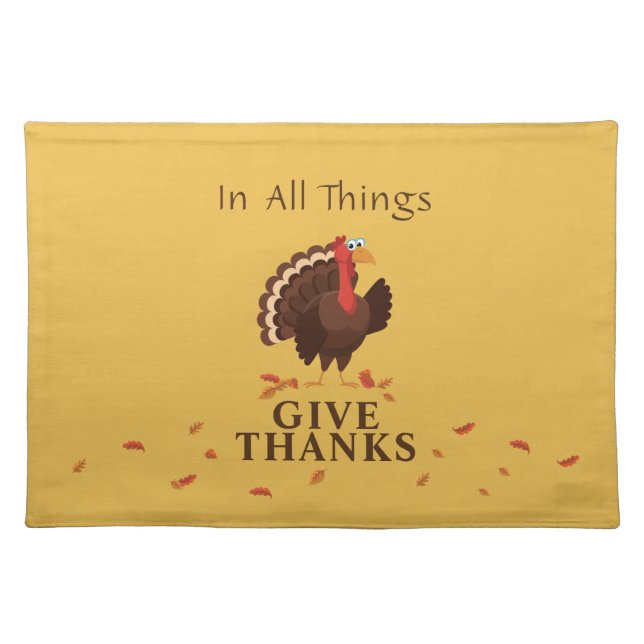 Happy Thanksgiving Turkey Holiday Quote Cloth Placemat (Front)