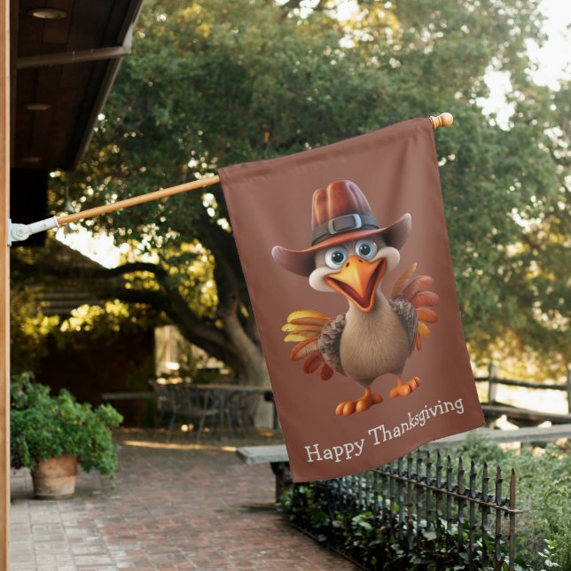 Happy Thanksgiving Turkey House Flag (In SItu)