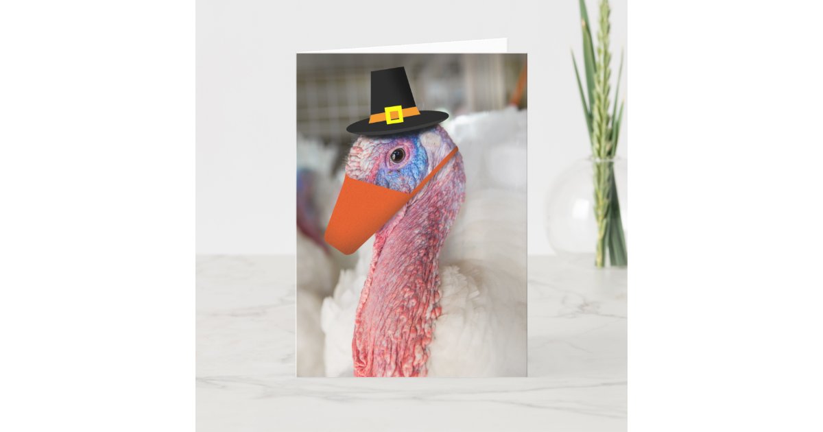 Happy Thanksgiving Turkey In Coronavirus Face Mask Holiday Card Zazzle Com