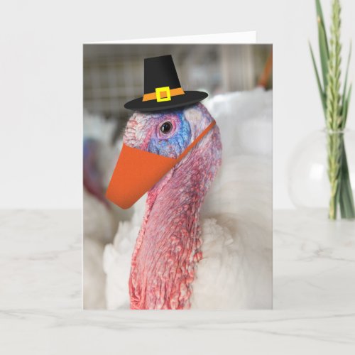 Happy Thanksgiving Turkey in Coronavirus Face Mask Holiday Card