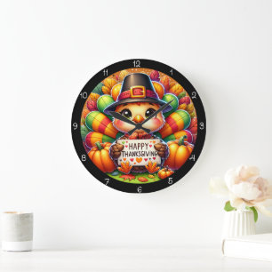 Happy Thanksgiving Turkey  Large Clock