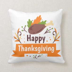 Happy Thanksgiving Turkey Leg Throw Pillow