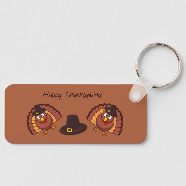 Happy Thanksgiving turkey on brown Keychain (Front)