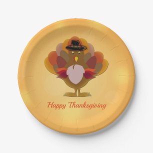 Happy Thanksgiving Turkey Orange Paper Plates
