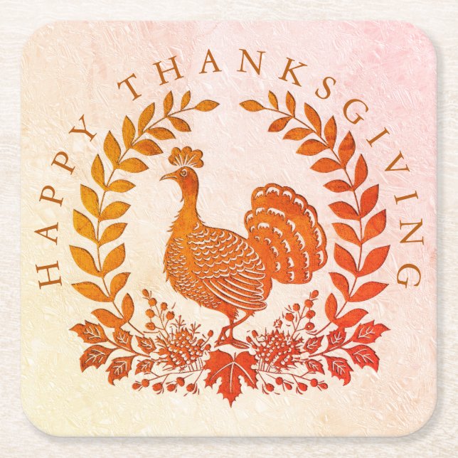 Happy Thanksgiving Turkey Paper Coaster (Front)