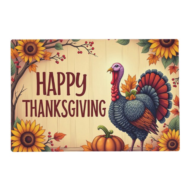Happy Thanksgiving Turkey Paper Placemat (Front)