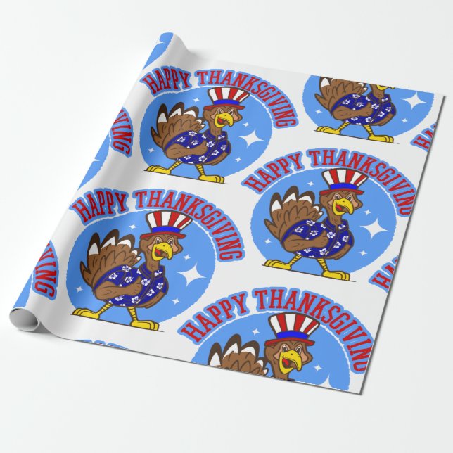 happy thanksgiving turkey patriotic american funny wrapping paper (Unrolled)