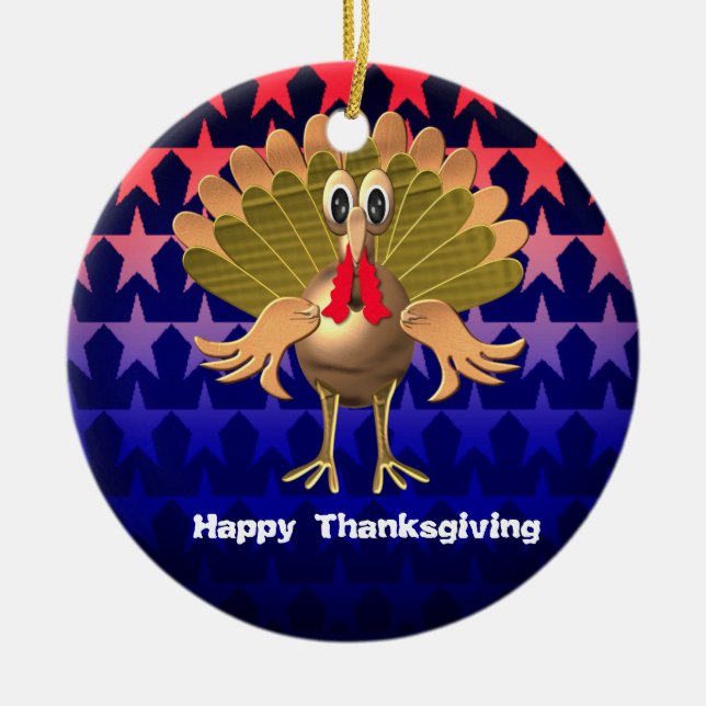 Happy Thanksgiving Turkey,Personalized Ceramic Ornament (Front)