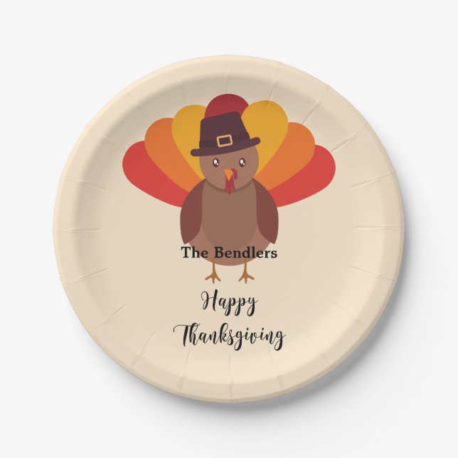 Happy Thanksgiving Turkey Personalized Paper Plate (Front)