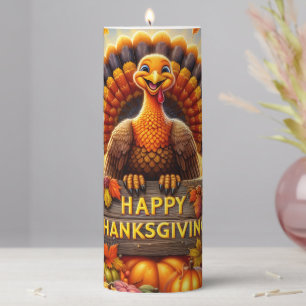 Happy Thanksgiving Turkey Pillar Candle