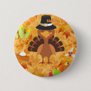 happy thanksgiving turkey pinback button