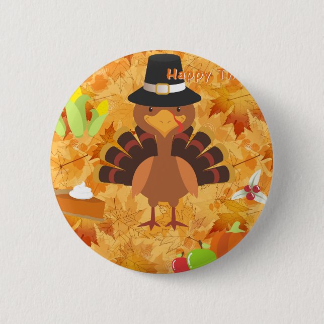 happy thanksgiving turkey pinback button (Front)