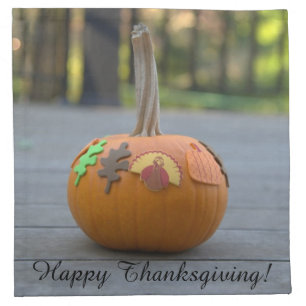 Happy Thanksgiving Turkey Pumpkin Fall Leaves Cloth Napkin