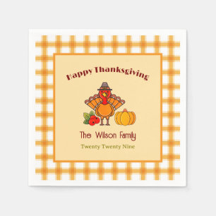 Happy Thanksgiving Turkey Pumpkin Gingham Pattern  Napkins