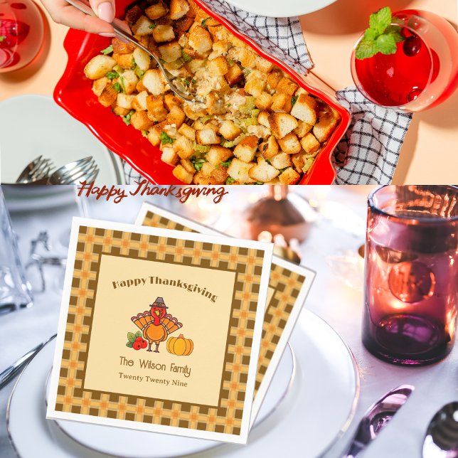 Happy Thanksgiving Turkey Pumpkin Gingham Pattern  Napkins (Creator Uploaded)