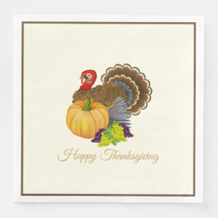 Happy Thanksgiving Turkey Pumpkin Grapes Party Paper Dinner Napkins