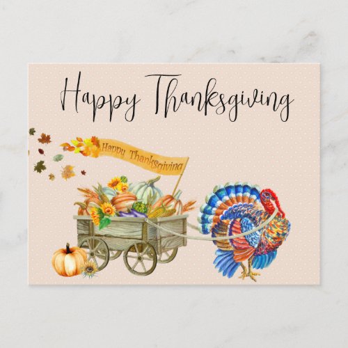 Happy Thanksgiving Turkey Pumpkin Wagon  Postcard
