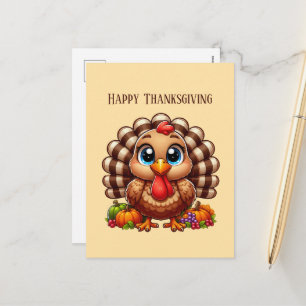 Happy Thanksgiving turkey pumpkins  Holiday Postcard