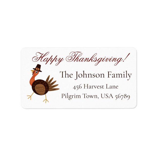 Happy Thanksgiving Turkey Return Address  Label (Front)