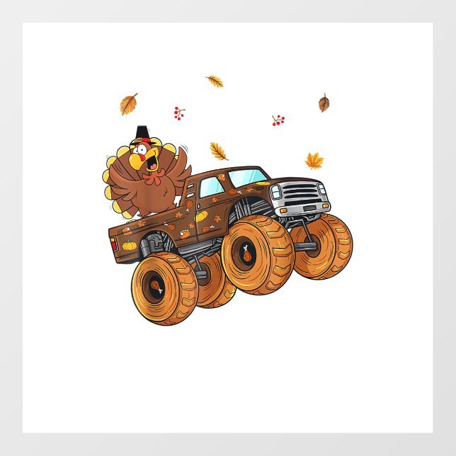Happy Thanksgiving Turkey Riding Monster Truck Boy Floor Decals (Front)
