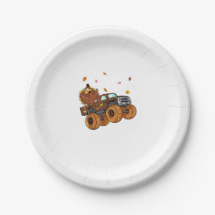 Happy Thanksgiving Turkey Riding Monster Truck Boy Paper Plates