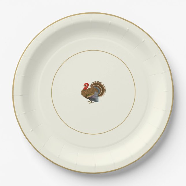 Happy Thanksgiving Turkey Rim Paper Plates (Front)