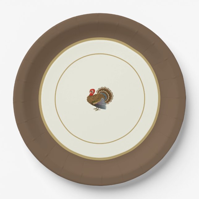 Happy Thanksgiving Turkey Rim Paper Plates (Front)