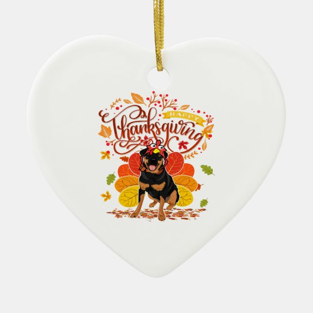 Happy Thanksgiving Turkey Rottweiler Pet Owner Ceramic Ornament (Front)