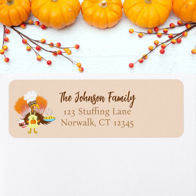 Happy Thanksgiving Turkey Serving Pie & Ice Cream Label (Tom Turkey Delivers Deliciousness! Thanksgiving labels for inviting autumn notes and more.)