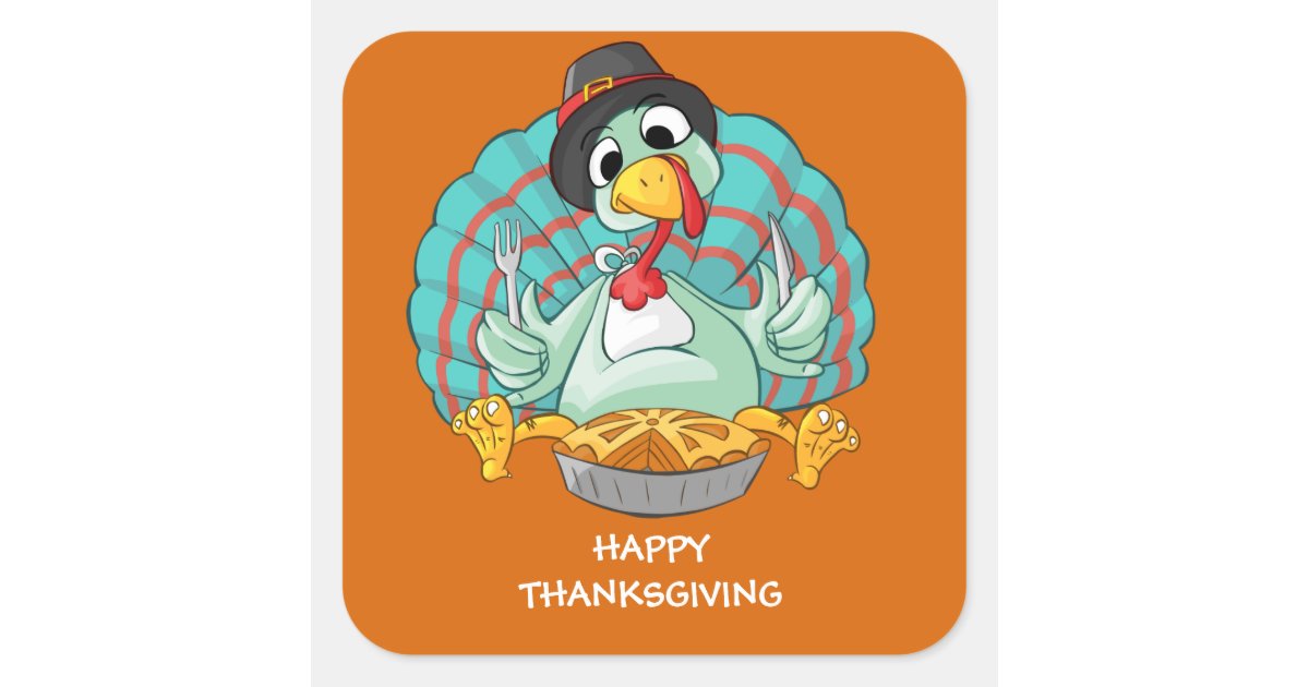 Happy Thanksgiving Turkey Square Sticker | Zazzle