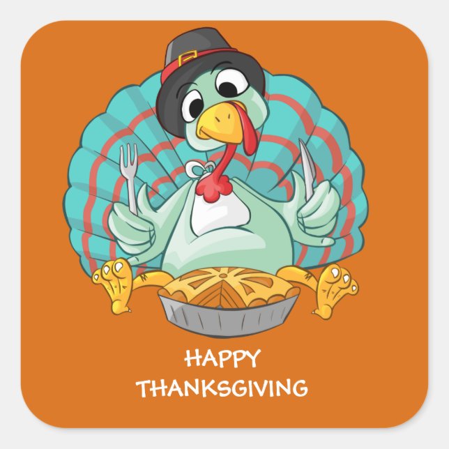 Happy Thanksgiving Turkey Square Sticker (Front)